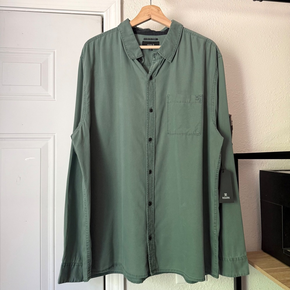 NWT ROARK green organic cotton tencel long sleeve button up down shirt